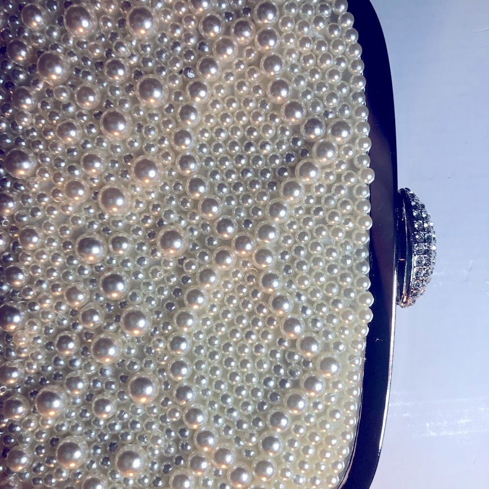 New Elegant Pearl-Embellished Clutch with 14 inch chain